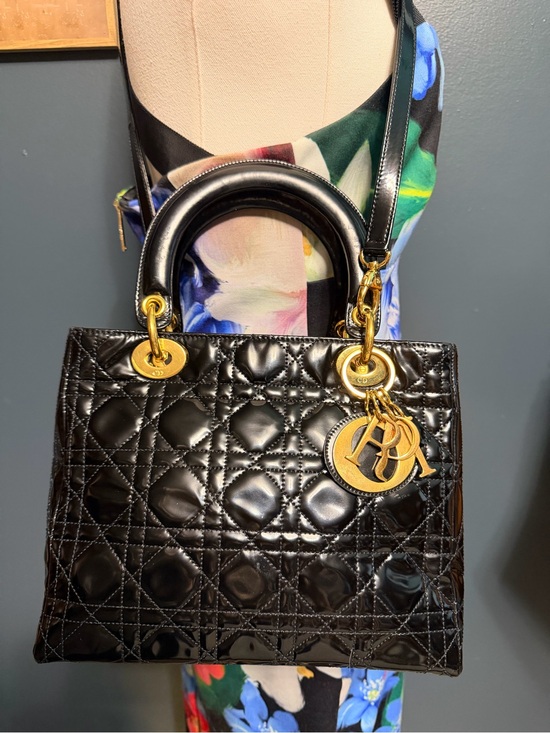 Dior Handbags - Lady Dior Medium Bag Black Patent Cannage Calfskin with Gold Hardware